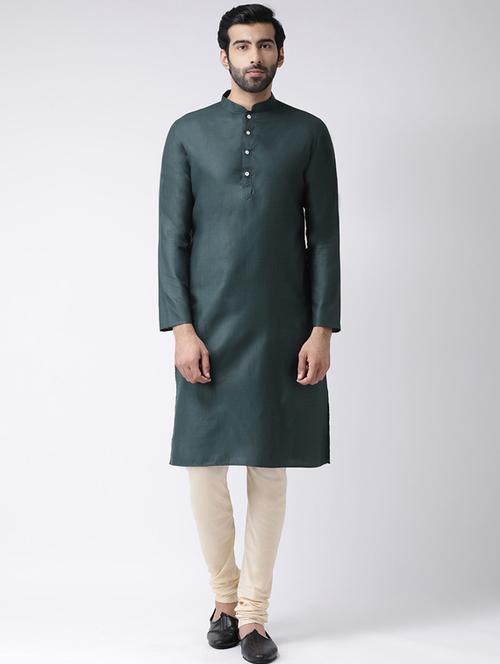 green solid silk blend kurta pyjama set - 17484673 - Very Small Image - 1