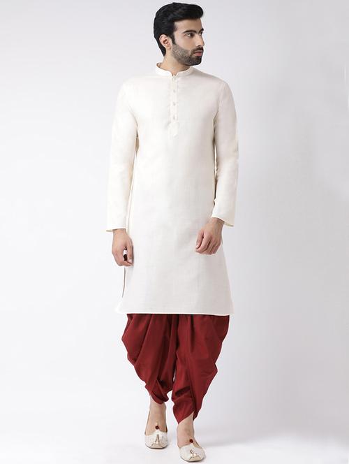 cream solid silk blend dhoti kurta set - 17484674 - Very Small Image - 1