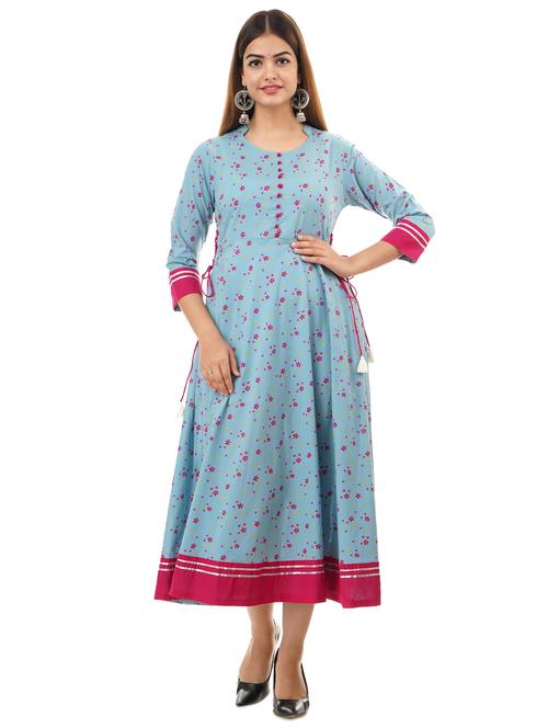 floral cotton anarkali kurta - 17484860 - Very Small Image - 1