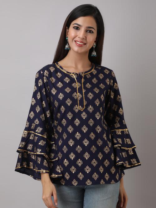 bell sleeves foil print tunic - 17484895 - Very Small Image - 1