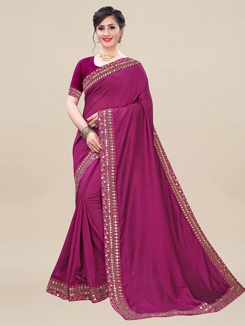 solid bordered saree with blouse - 17484937 - Very Small Image - 1