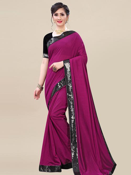 solid bordered saree with blouse - 17484982 - Very Small Image - 1