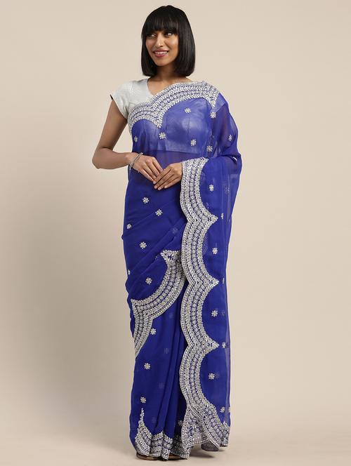 floral motifs embroidered saree with blouse - 17485417 - Very Small Image - 1
