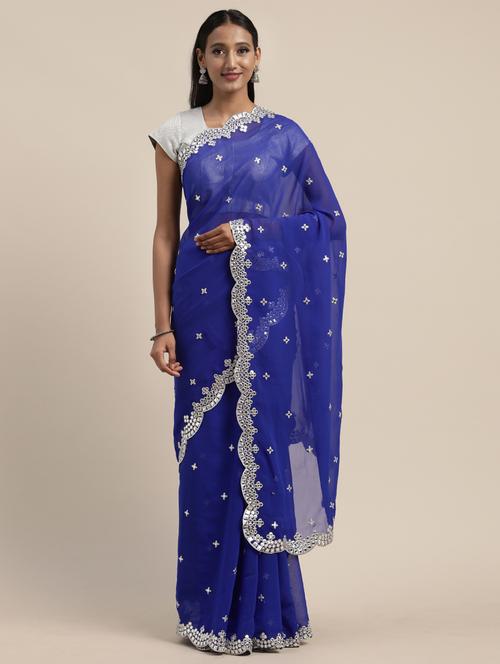 floral motifs embroidered saree with blouse - 17485428 - Very Small Image - 1