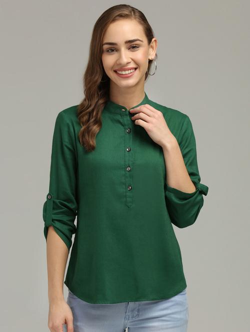 women's straight mandarin neck top - 17488540 - Very Small Image - 1