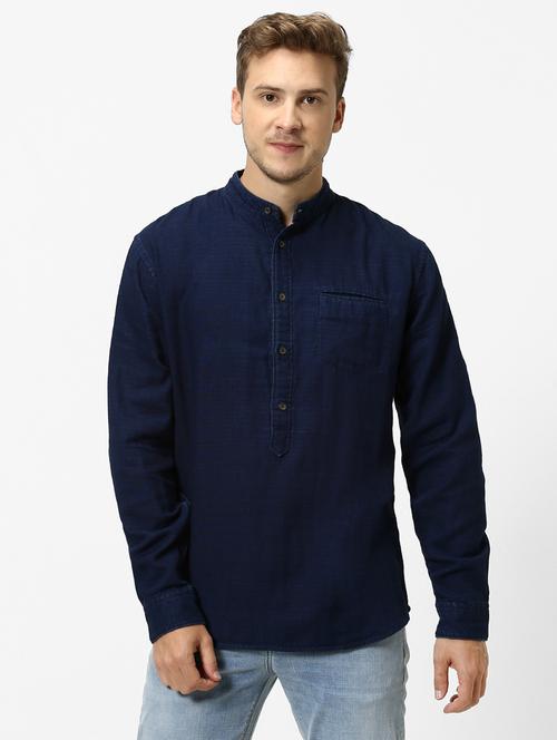 navy blue solid casual shirt - 17488690 - Very Small Image - 1