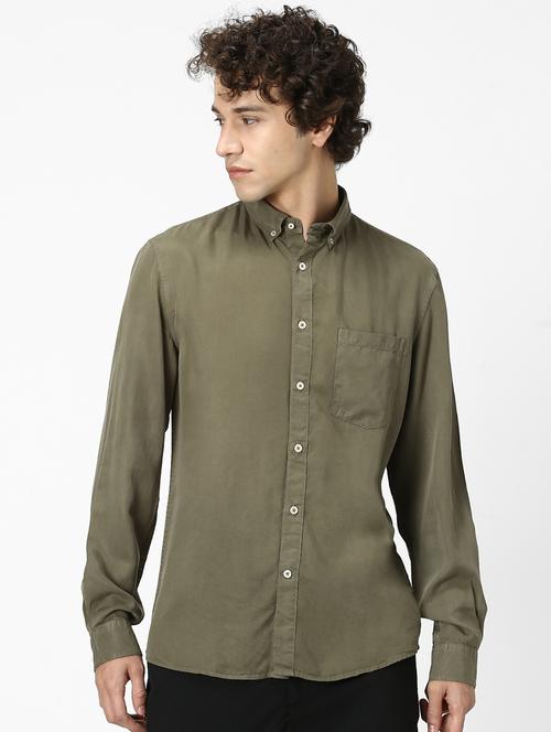 olive green solid casual shirt - 17488699 - Very Small Image - 1
