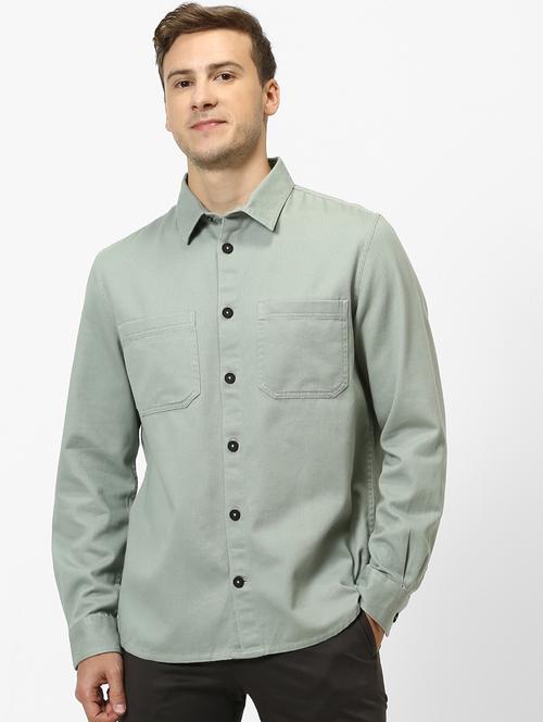 olive green solid casual shirt - 17488700 - Very Small Image - 1