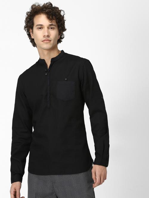 black solid short kurta - 17488720 - Very Small Image - 1