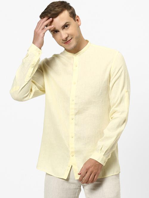 yellow solid linen casual shirt - 17488730 - Very Small Image - 1