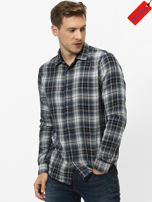 navy blue checkered reversible casual shirt - 17488741 - Very Small Image - 1