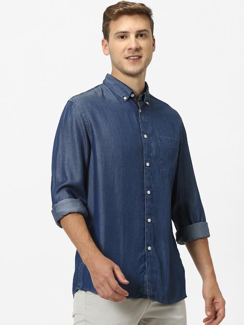 blue solid casual shirt - 17488747 - Very Small Image - 1
