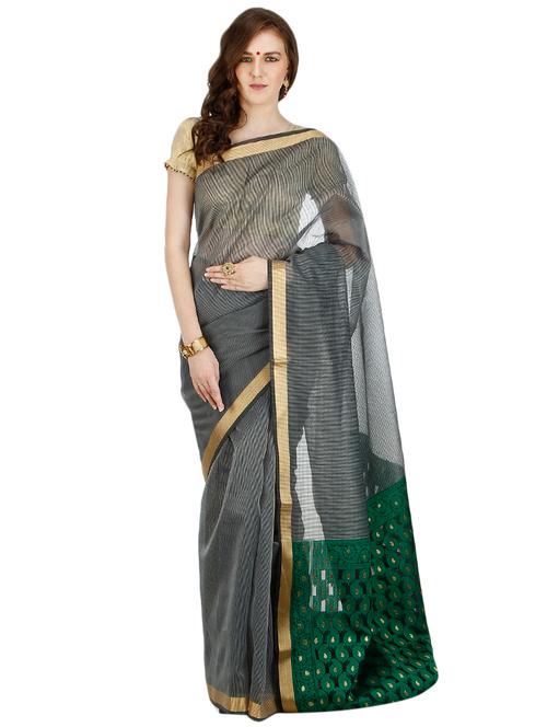 solid bordered banarasi saree with blouse - 17488855 - Very Small Image - 1