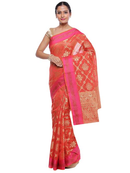 self design banarasi saree with blouse - 17488931 - Very Small Image - 1
