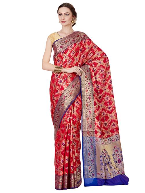 ethnic motifs banarasi saree with blouse - 17488999 - Very Small Image - 1