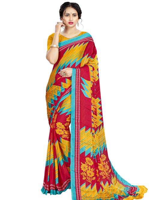 yellow chiffon printed saree - 17490759 - Very Small Image - 1