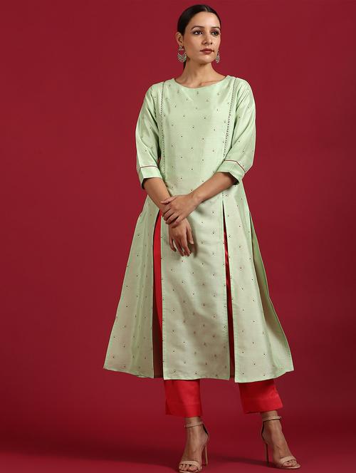 printed double slit a-line kurta - 17492512 - Very Small Image - 1