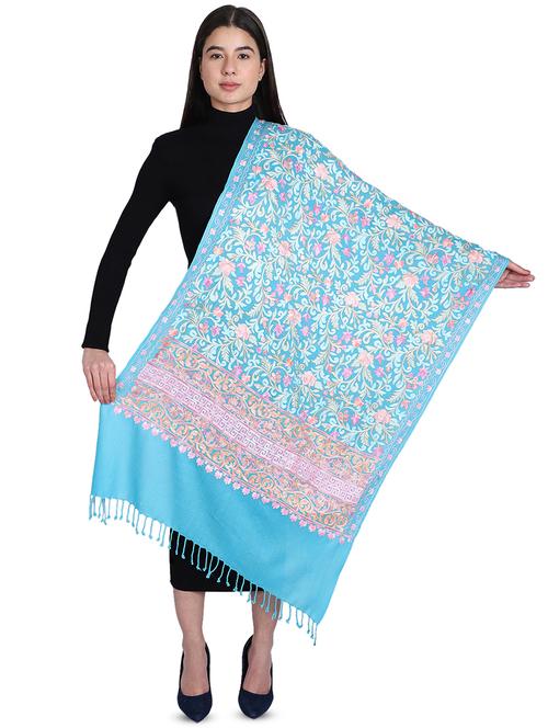 jacquard work wool shawl - 17493001 - Very Small Image - 1