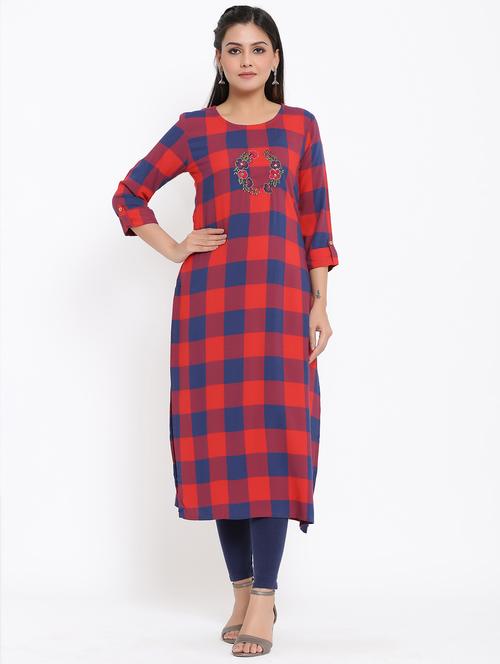 checkered straight kurta - 17493027 - Very Small Image - 1