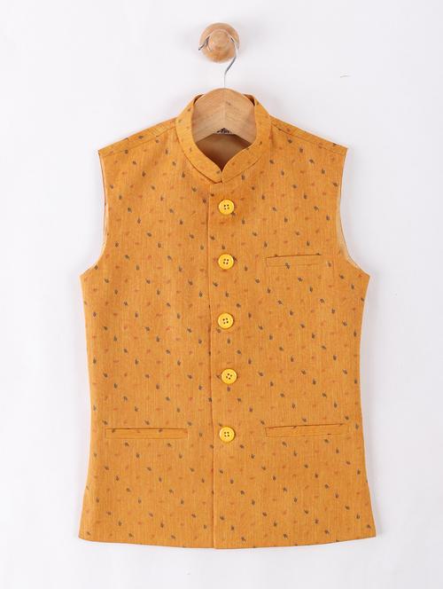 mustard silk blend nehru jacket - 17493105 - Very Small Image - 1
