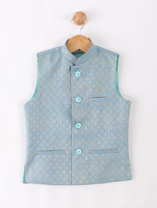 light blue silk blend nehru jacket - 17493149 - Very Small Image - 1