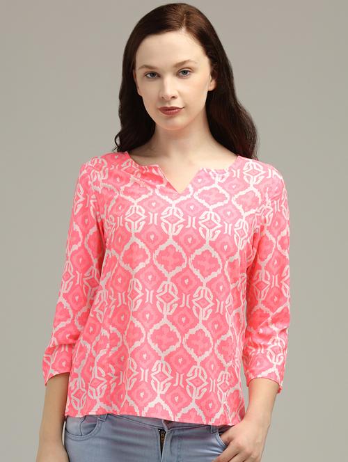 notch neck printed top - 17493239 - Very Small Image - 1