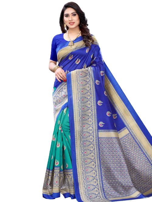half & half printed saree with blouse - 17493281 - Very Small Image - 1