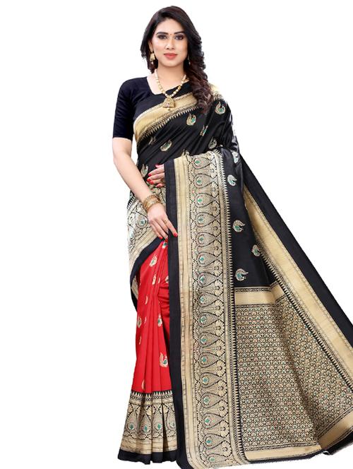 half & half printed saree with blouse - 17493282 - Very Small Image - 1