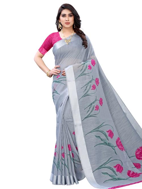 floral printed saree with blouse - 17493285 - Very Small Image - 1
