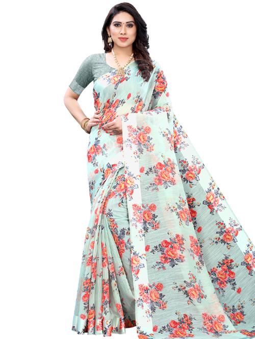 floral printed saree with blouse - 17493286 - Very Small Image - 1