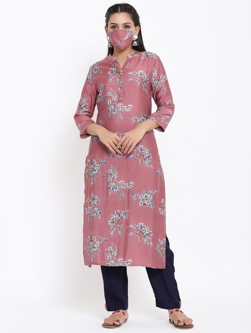 floral kurta pant set with face mask - 17494053 - Very Small Image - 1