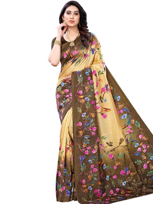 floral printed saree with blouse - 17494151 - Very Small Image - 1