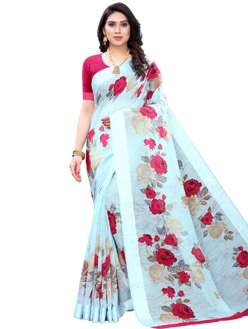 floral printed saree with blouse - 17494153 - Very Small Image - 1