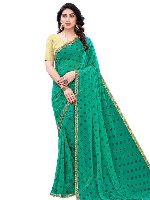 teal printed saree with blouse - 17494155 - Very Small Image - 1