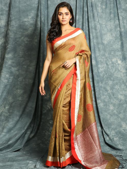 ethnic motifs woven saree with blouse - 17494854 - Very Small Image - 1
