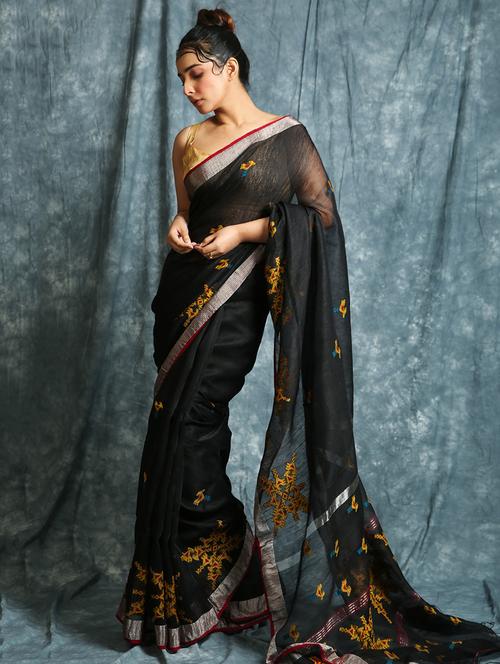 ethnic motifs woven saree with blouse - 17494855 - Very Small Image - 1