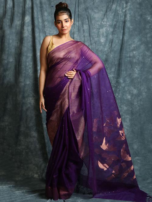 ethnic motifs woven saree with blouse - 17494858 - Very Small Image - 1