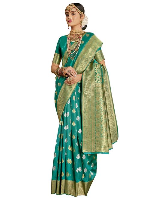 turquoise silk paithani saree - 17494914 - Very Small Image - 1