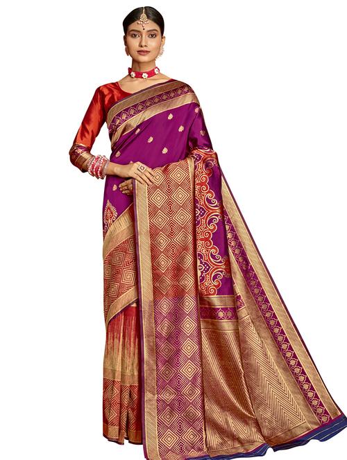 jacquard work kanjivaram saree with blouse - 17494940 - Very Small Image - 1