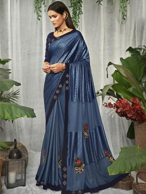 lace detail printed saree with blouse - 17494984 - Very Small Image - 1