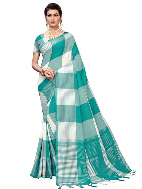 checkered woven saree with blouse - 17495079 - Very Small Image - 1
