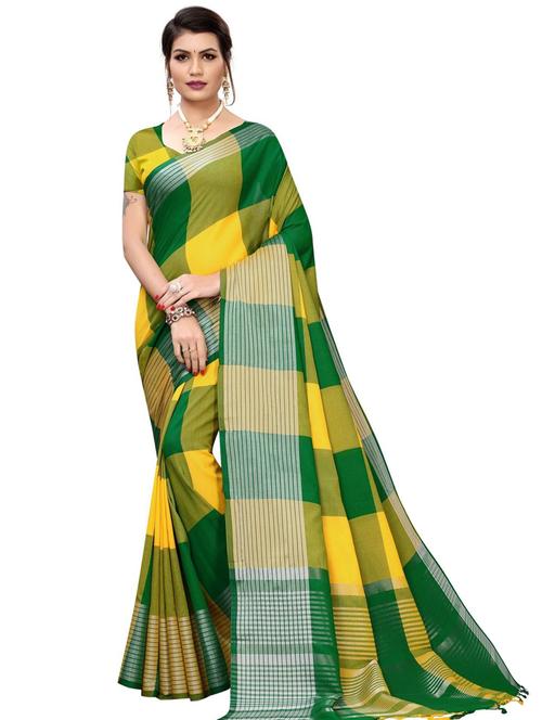 checkered woven saree with blouse - 17495080 - Very Small Image - 1