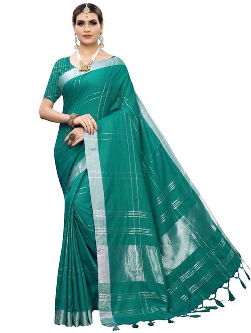 checkered woven saree with blouse - 17495082 - Very Small Image - 1