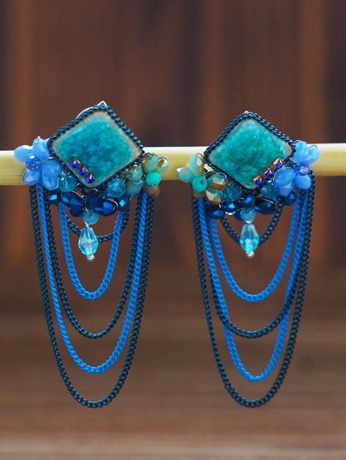 blue crystal drop earring - 17495206 - Very Small Image - 1