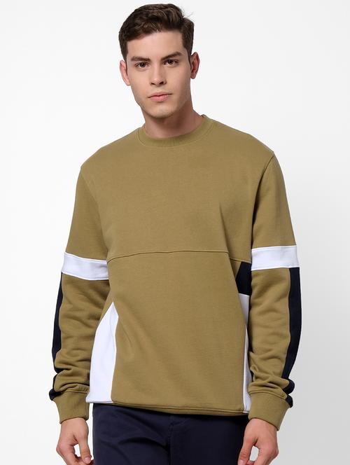 olive green color block cut & sew sweatshirt - 17496110 - Very Small Image - 1