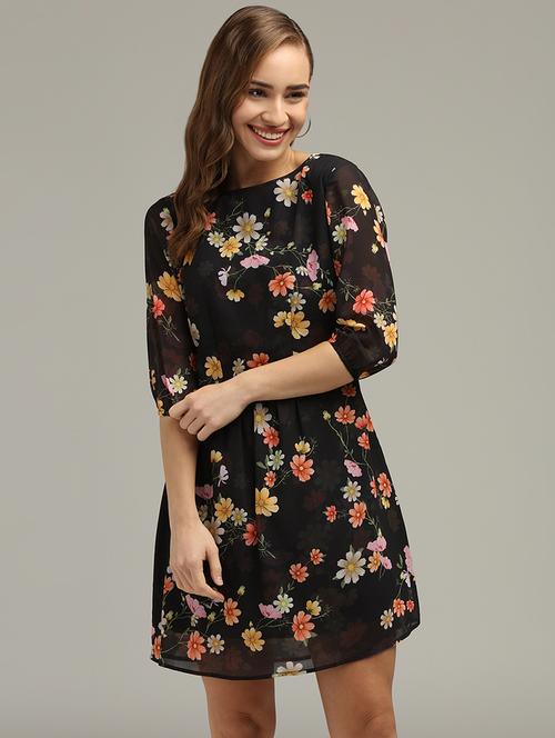 round neck floral a-line dress - 17496664 - Very Small Image - 1