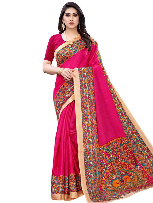 magenta bordered saree with blouse - 17496689 - Very Small Image - 1