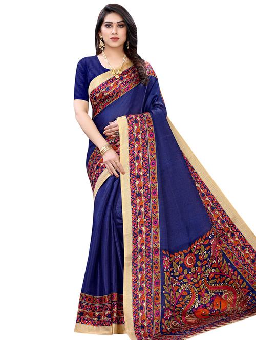 navy blue bordered saree with blouse - 17496691 - Very Small Image - 1