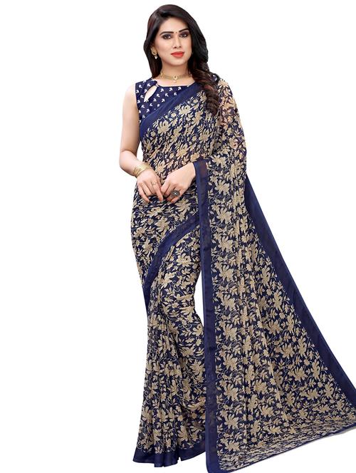 floral printed saree with blouse - 17496707 - Very Small Image - 1