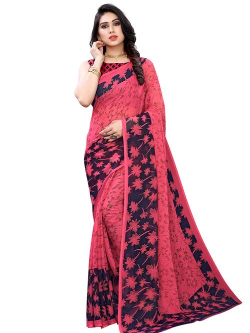 floral printed saree with blouse - 17496711 - Very Small Image - 1